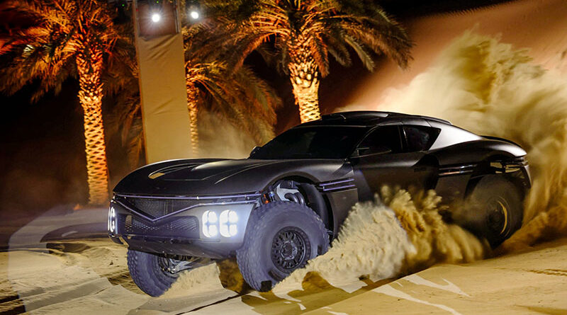 제네시스의 ‘엑스 스콜피오 콘셉트’가 아랍에미리트 룹알할리 사막에서 주행 시연을 하는 모습